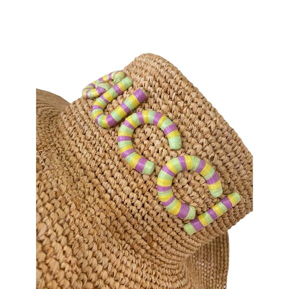 Gucci Logo Straw Raffia Multicolor Patch Hat Medium 57 Womens - Picture 7 of 10